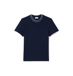 TH8174 166 T-SHIRT IN PIQUÉ ELASTICIZZATO CON COLLETTO A RIGHE BLU